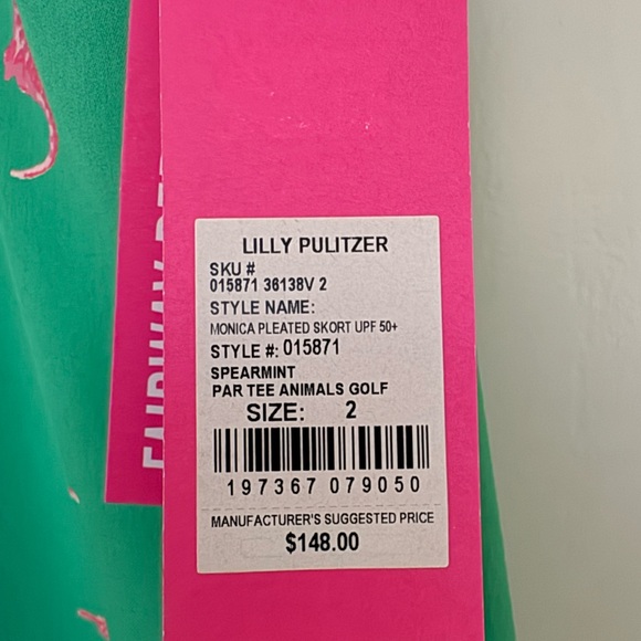 NWT Lilly Pulitzer Monica UPF 50+ Skort Spearmint Par Tee Animals SIZE 2 GOLF - Picture 8 of 10